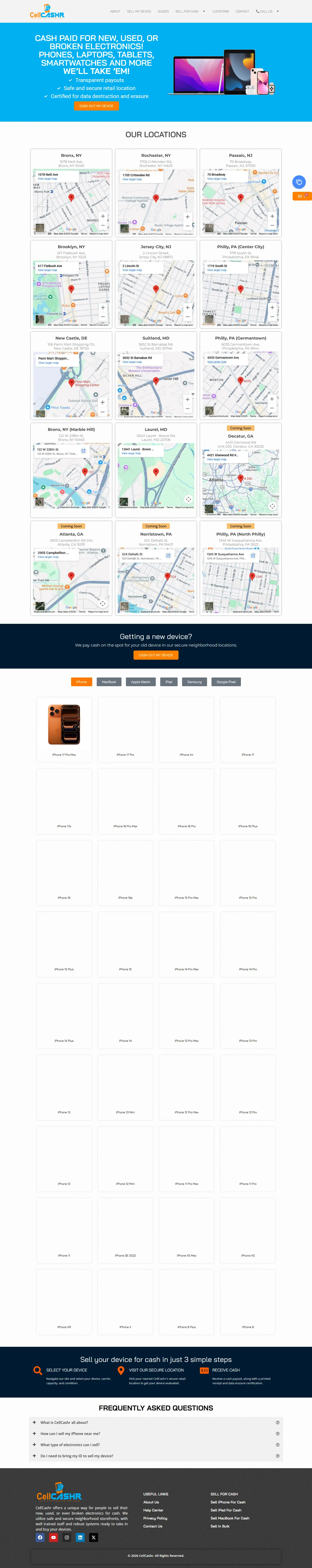 CellCashr full page website screenshot